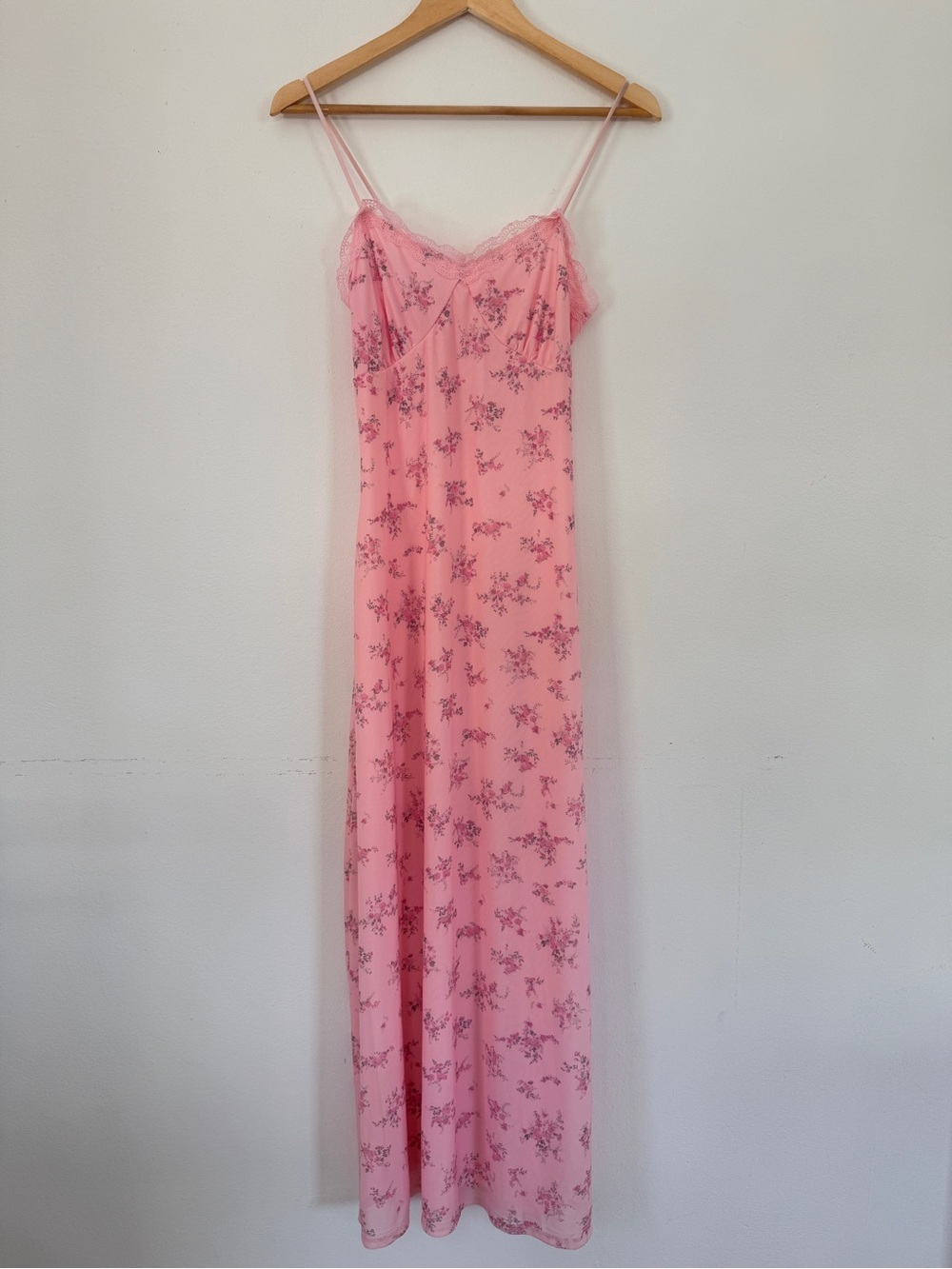 Pink Rose Coquette Pink Floral Mesh Lace Trim Maxi Slip Dress Size M